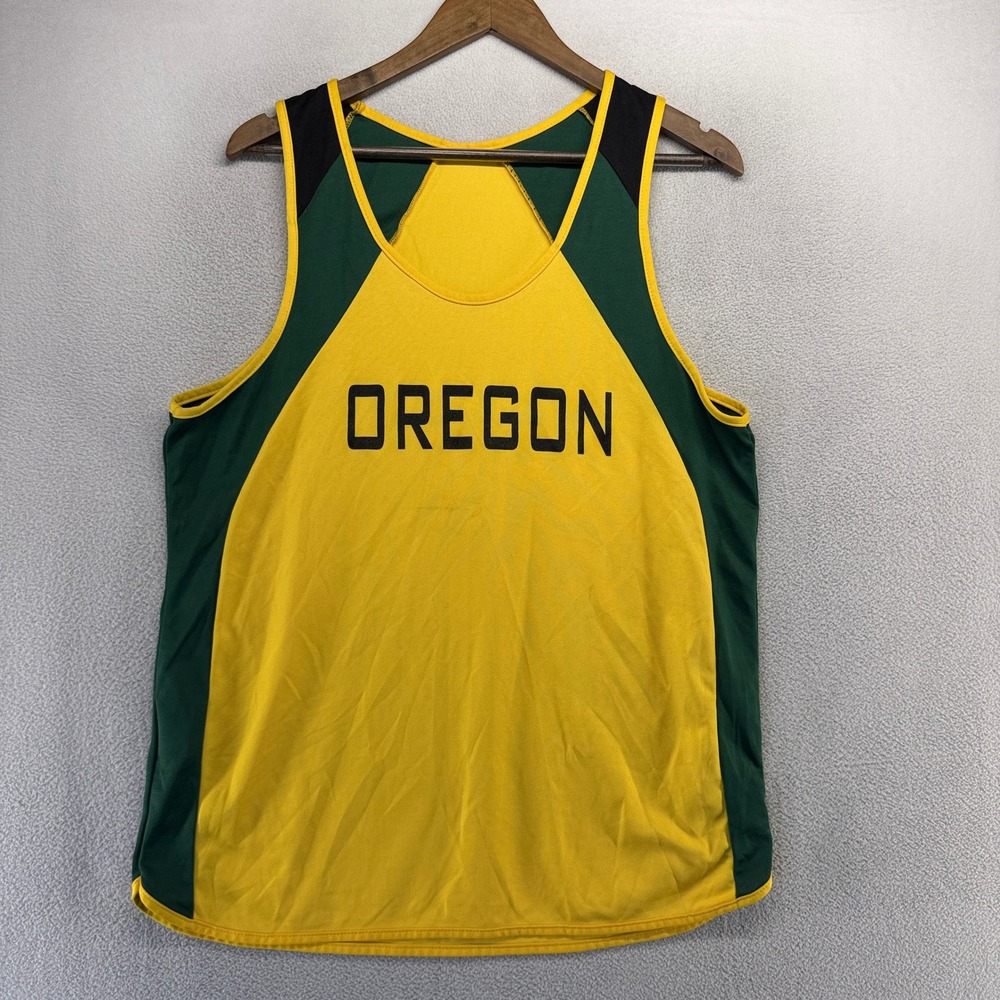 Oregon Ducks Track Field Jersey Men's Large Yellow Spellout Singlet USA made y2k